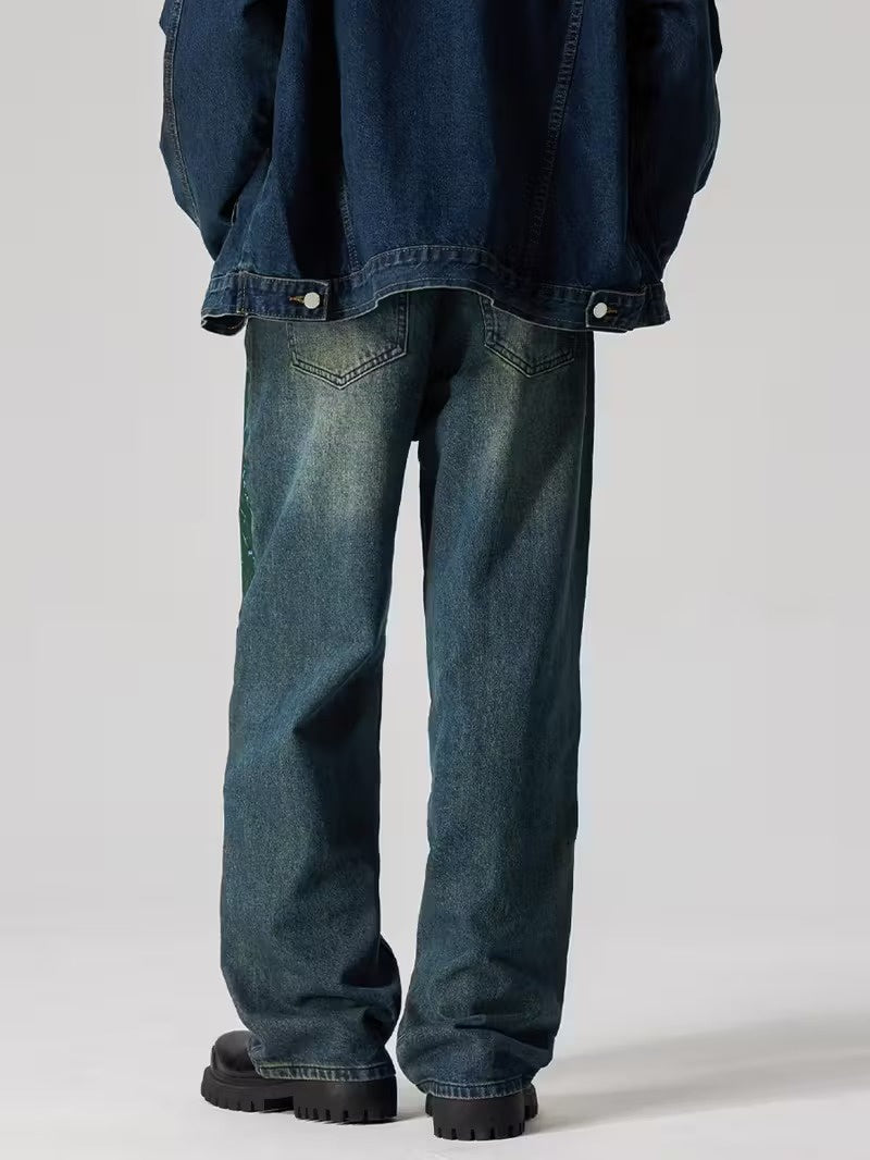 Męskie Spodnie z Prostą Nogawką i Wzorem Graficznym