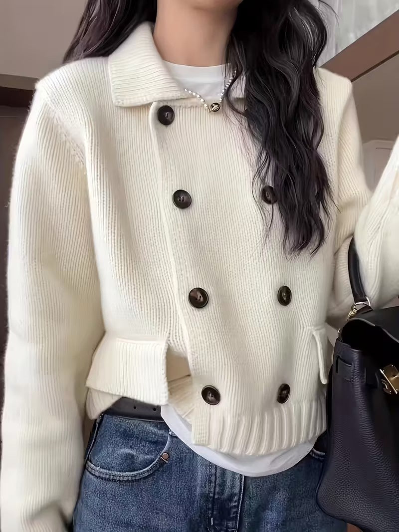 Damski Kardigan Zapinany na Guziki z Kołnierzem