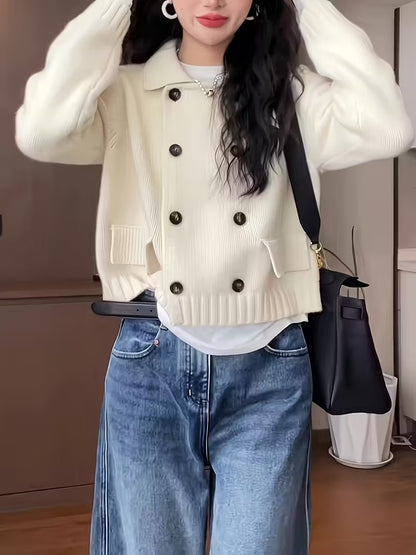 Damski Kardigan Zapinany na Guziki z Kołnierzem