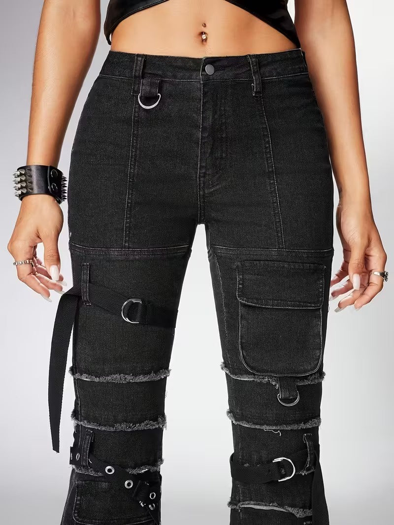 Damskie Spodnie Rozszerzane z Kieszeniam