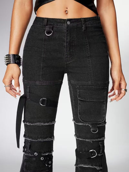 Damskie Spodnie Rozszerzane z Kieszeniam