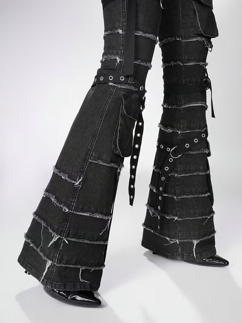 Damskie Spodnie Rozszerzane z Kieszeniam