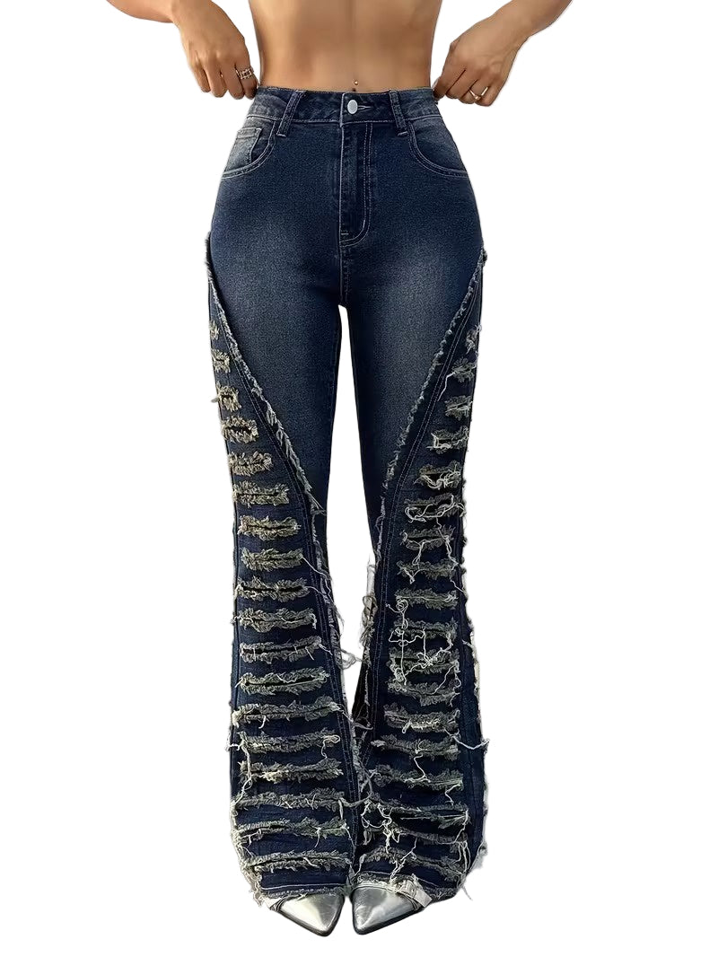 Damskie Spodnie z Wysokim Stanem i Rozszerzanymi Nogawkami