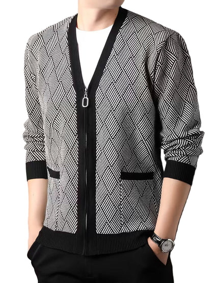 Męski Kardigan na Zamek z Geometrycznym Wzorem