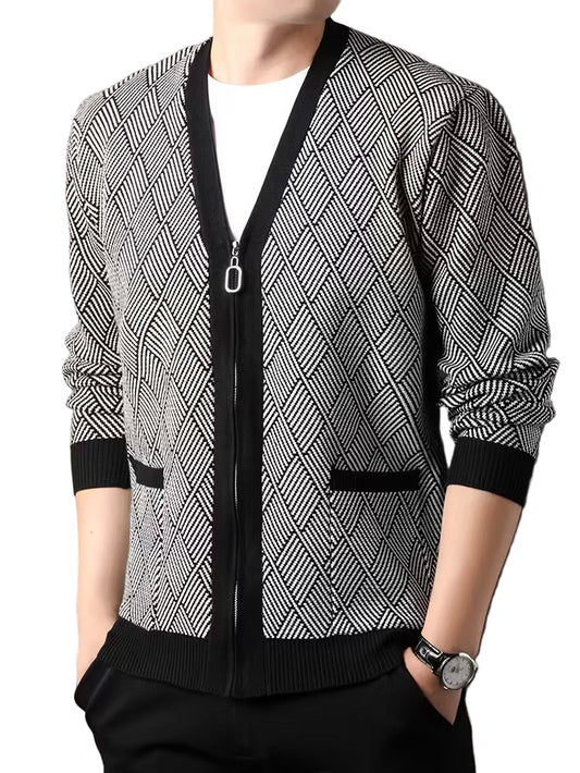 Męski Kardigan na Zamek z Geometrycznym Wzorem