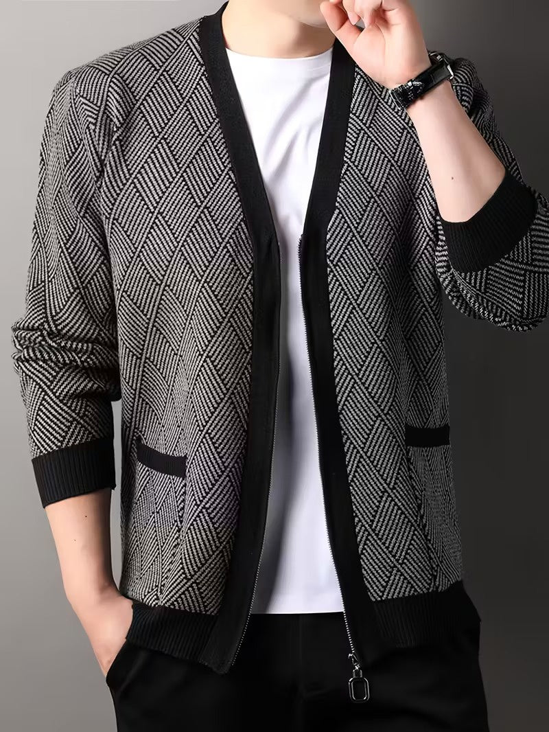 Męski Kardigan na Zamek z Geometrycznym Wzorem