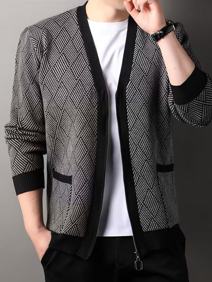 Męski Kardigan na Zamek z Geometrycznym Wzorem