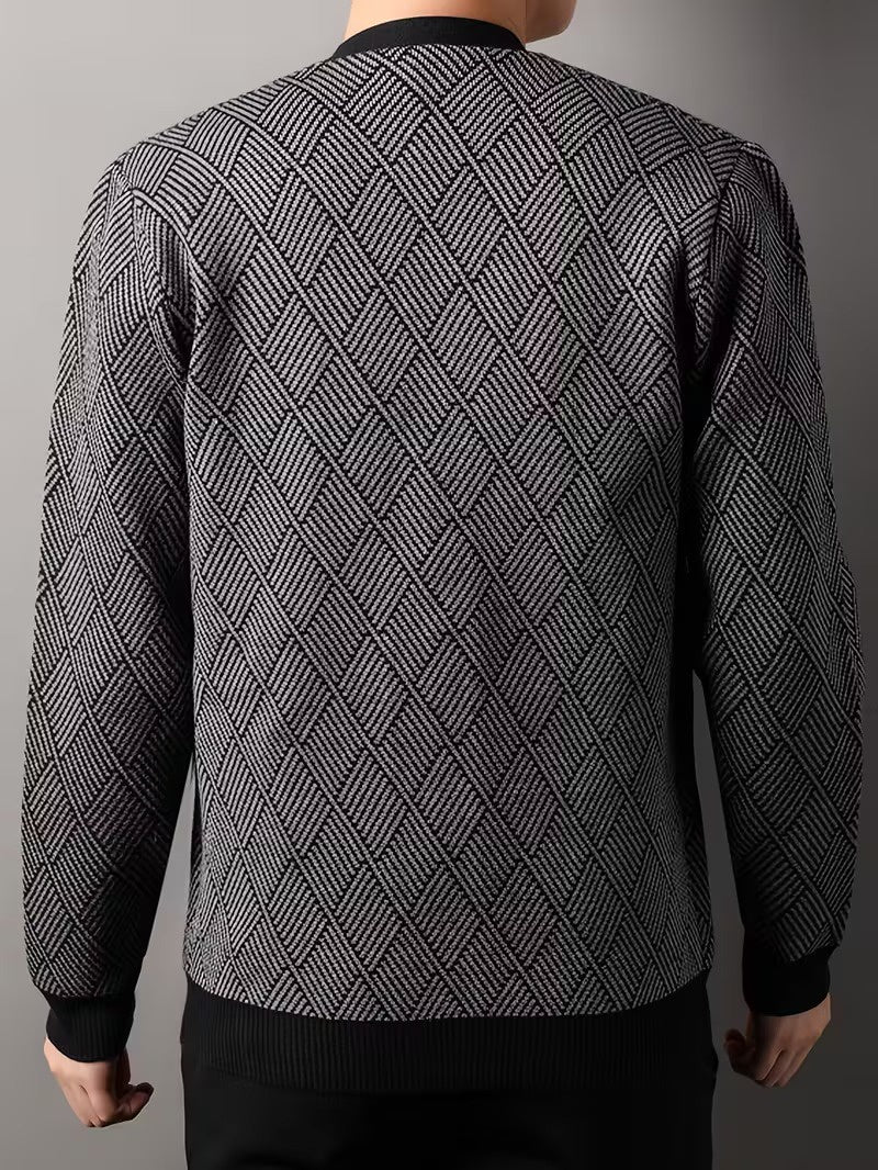 Męski Kardigan na Zamek z Geometrycznym Wzorem