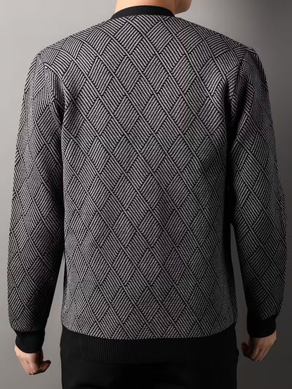 Męski Kardigan na Zamek z Geometrycznym Wzorem