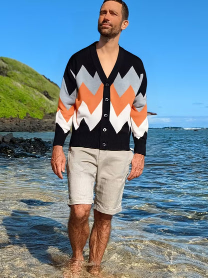 Męski Kardigan z Wzorem w Zygzaki