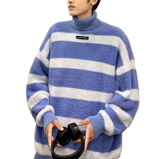 Męski Sweter w Paski z Golfem