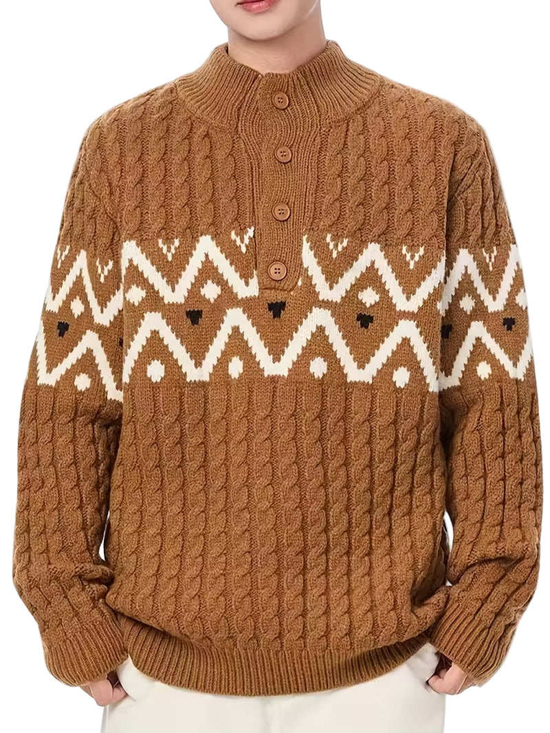 Męski Sweter z Półgolfem i Zapięciem na Guziki