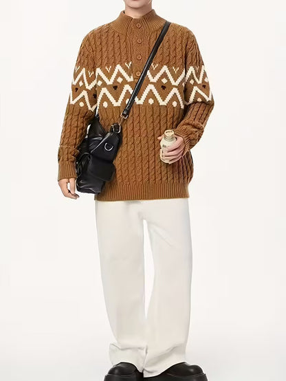 Męski Sweter z Półgolfem i Zapięciem na Guziki