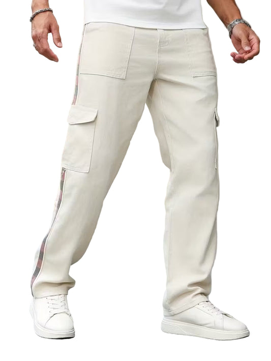 Męskie Spodnie z Prostą Nogawką i Lampasem