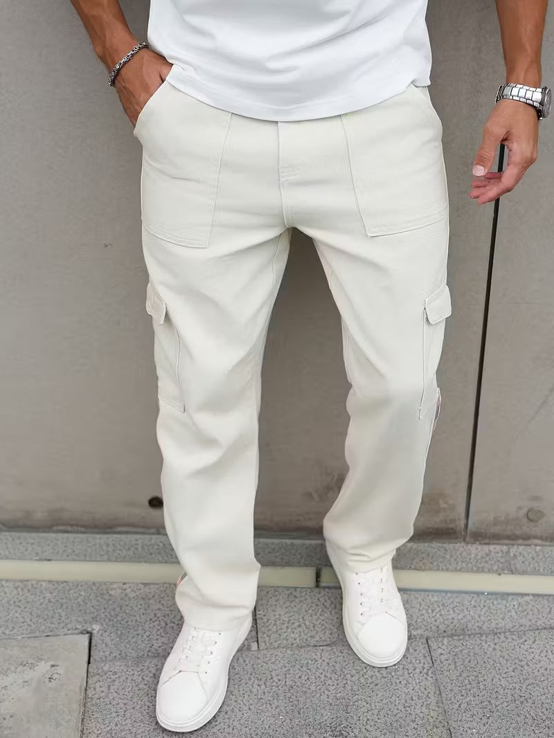 Męskie Spodnie z Prostą Nogawką i Lampasem