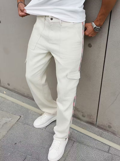 Męskie Spodnie z Prostą Nogawką i Lampasem