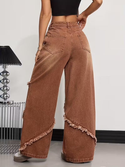 Spodnie Damskie z Wysokim Stanem i Szerokimi Nogawkami